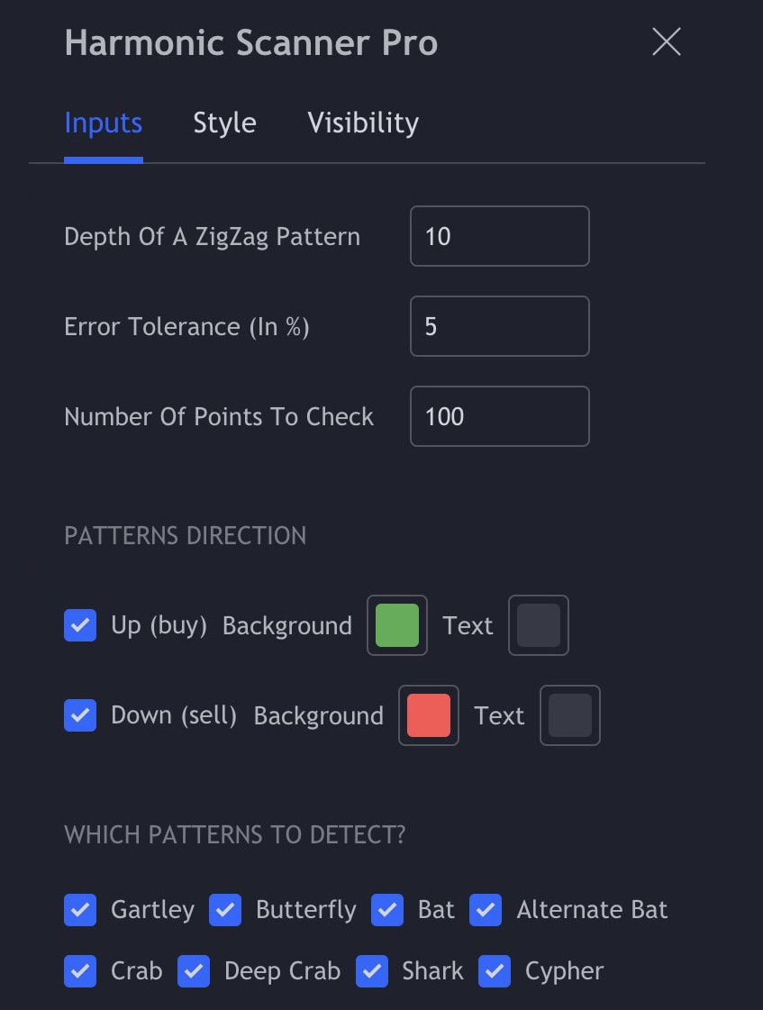 Harmonic Scanner Pro configuration panel